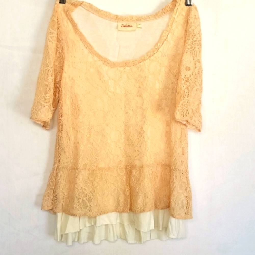 Deletta Lace Half Sleeve Blouse Cotton Layer Fit and Flare XS Peach & Cream XS